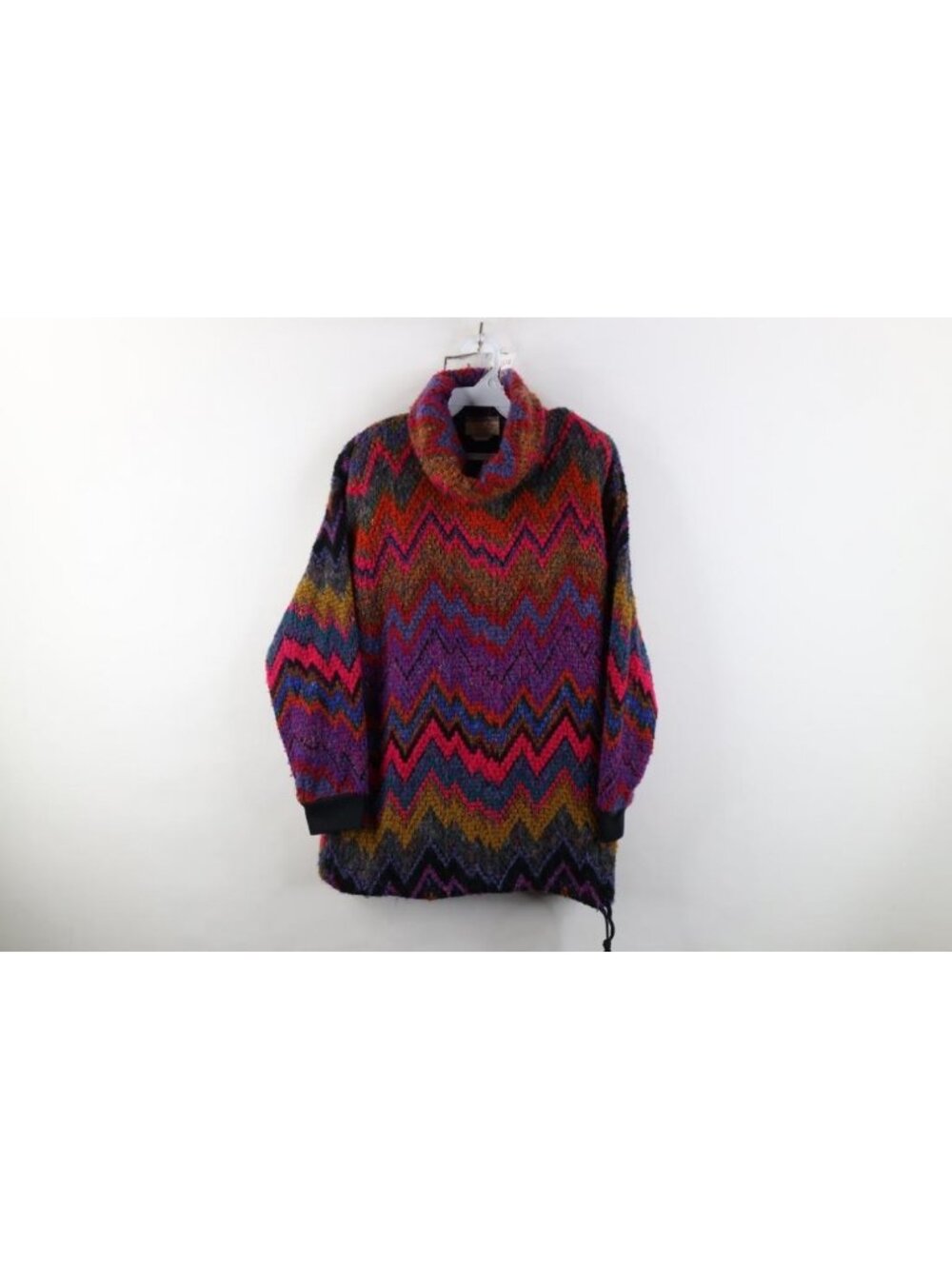 Vtg 90s Streetwear Womens M Psychedelic Zig Zag Turtleneck Tunic Sweater USA